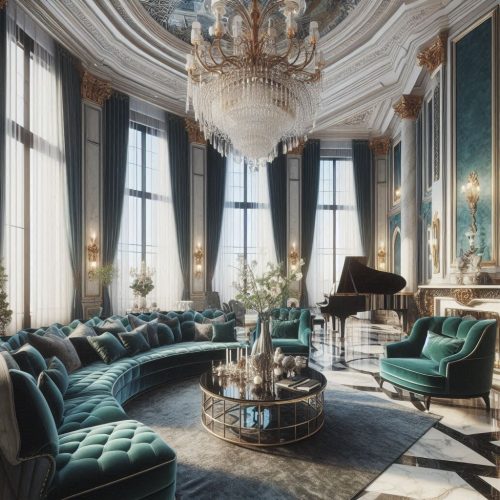 Luxury style living room with round sctional and open space