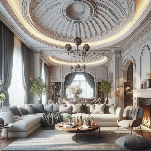 dome style ceiling living room l shaped sectional with chaise grey floor cushion