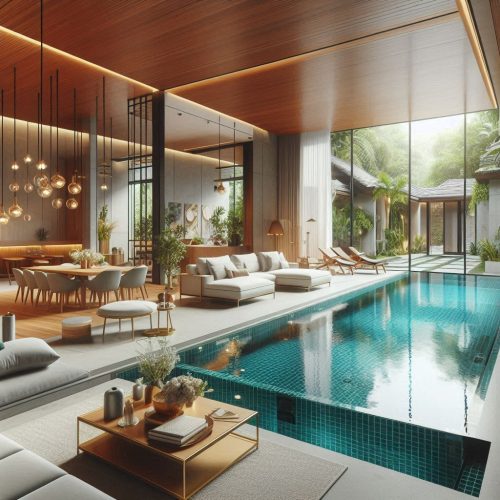 living room design open style with swimming pool