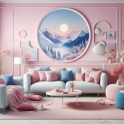 throw pillow wall art in pastel room living room idea