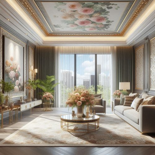 Grandeur living room wall accent floral print wall design ()