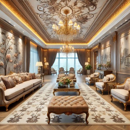Grandeur living room wall accent floral print wall design ()