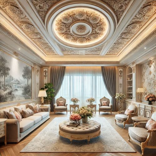Grandeur living room wall accent floral print wall design ()