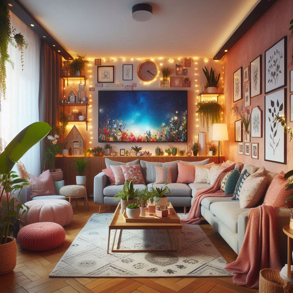 Living room with television L-shaped sectional