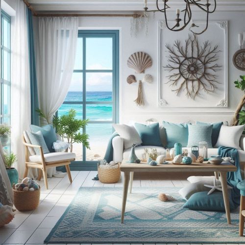 Mediterranean living room design beach theme