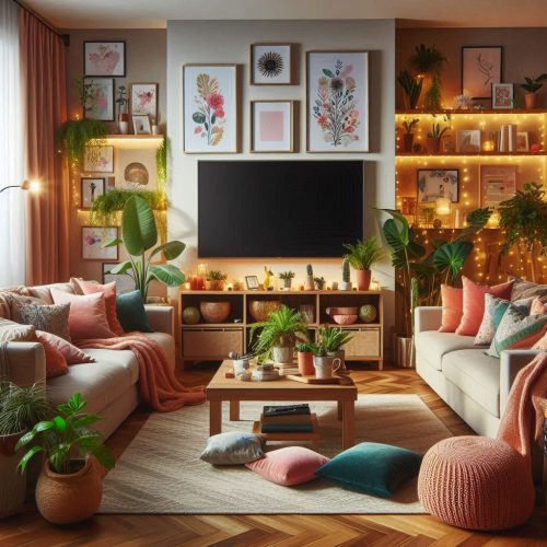 Modern living room with television