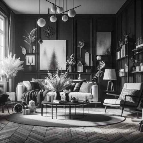 black walls living room black white living room design