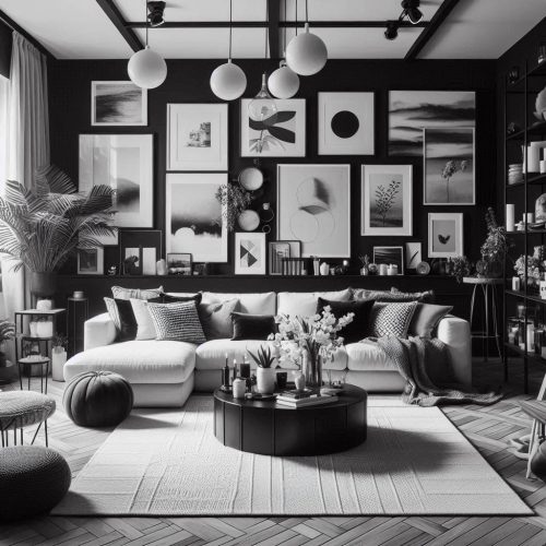 black white living room design