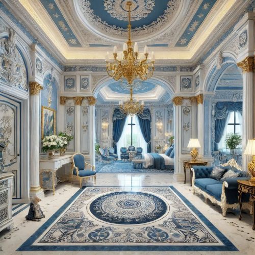 blue and white palace interior luxury intricate decor ()