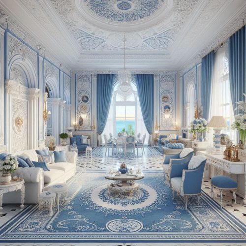 blue and white palace interior luxury intricate decor ()