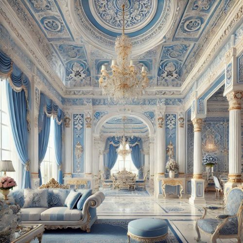blue and white palace interior luxury intricate decor ()