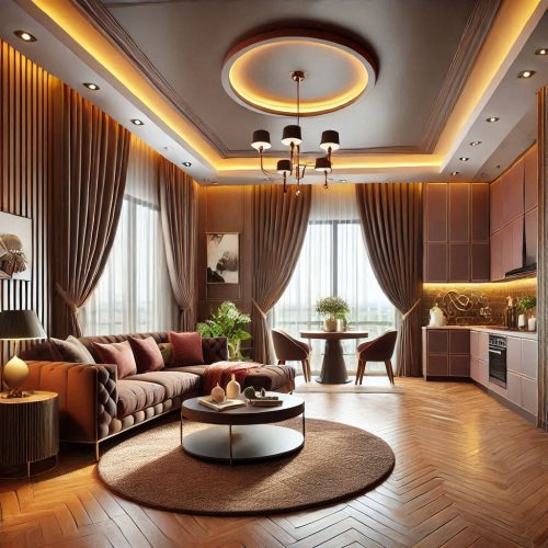 brown living room interior with brown color theme ()