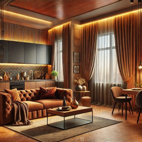 brown living room interior with brown color theme ()