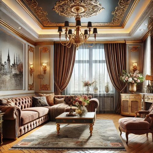 brown living room interior with brown color theme ()