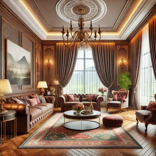brown living room interior with brown color theme ()