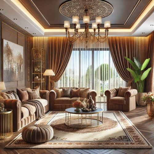 brown living room interior with brown color theme ()