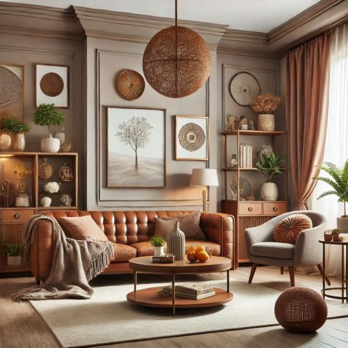 brown living room interior with brown color theme ()
