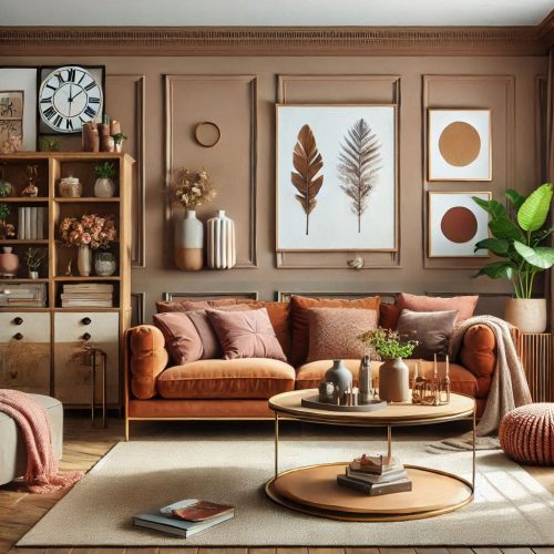 brown living room interior with brown color theme ()