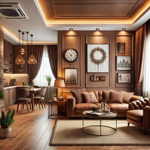 brown living room interior with brown color theme ()