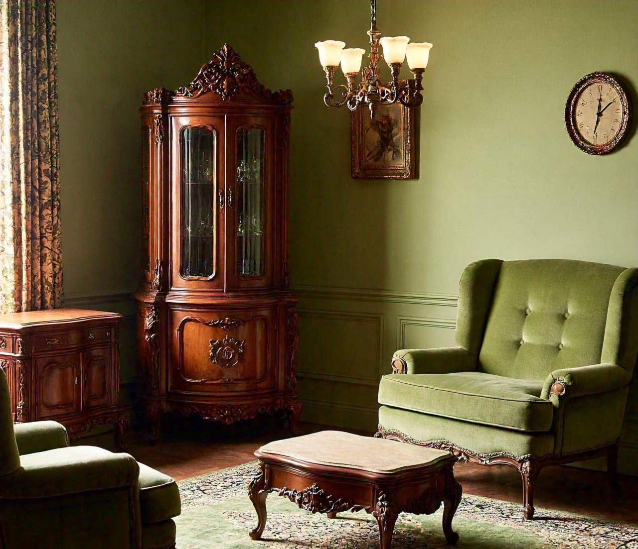 create a vintage living room with green (1)
