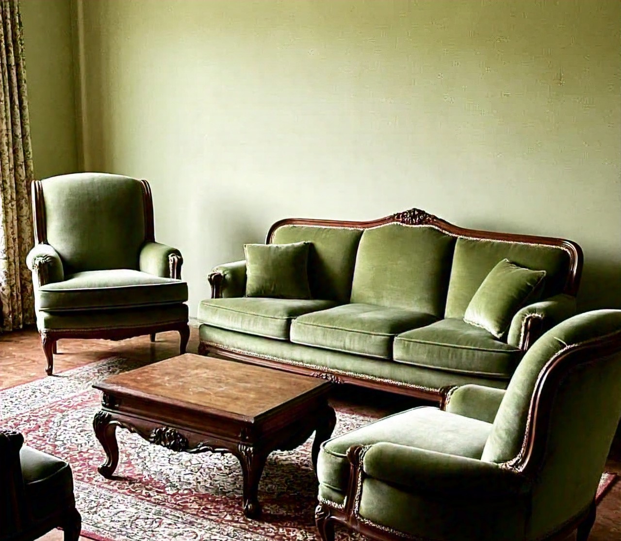 create a vintage living room with green (2)