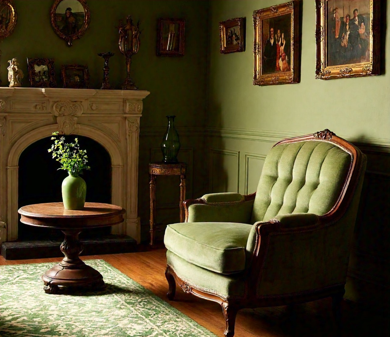 create a vintage living room with green (3)