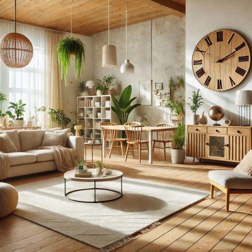 eco friendly living room decor with plants aesthetics ()