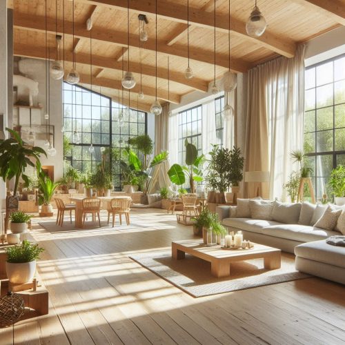 eco friendly living room decor with plants aesthetics ()
