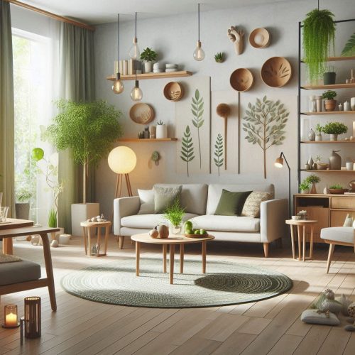 eco friendly living room decor with plants aesthetics ()