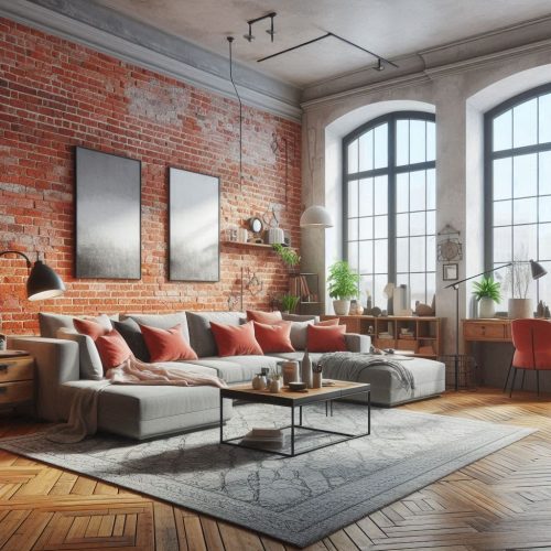 exposed brick red interior for living room red cushions pillows