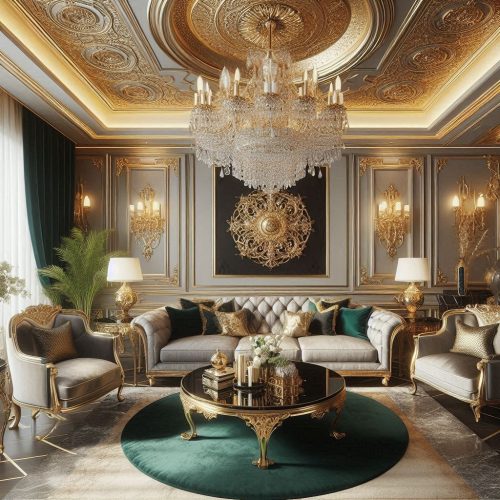 gold white grey green luxury living room