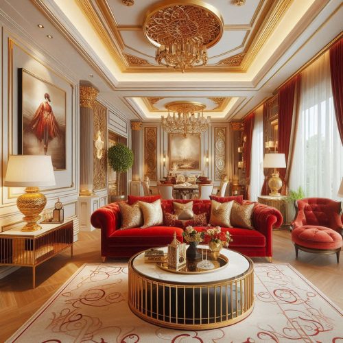 golden red lxuury living room design inspiration