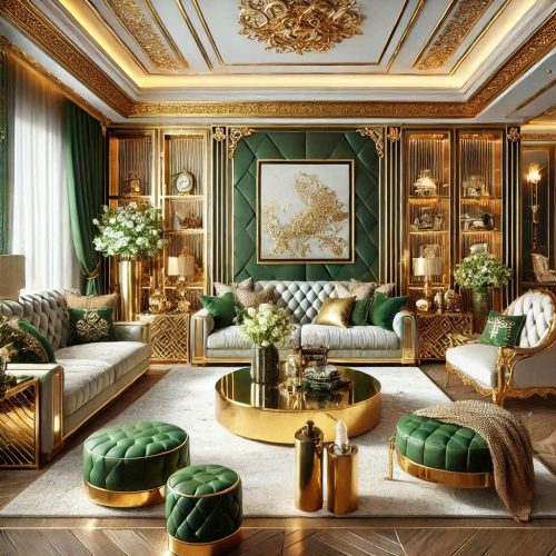 green gold living room luxury style