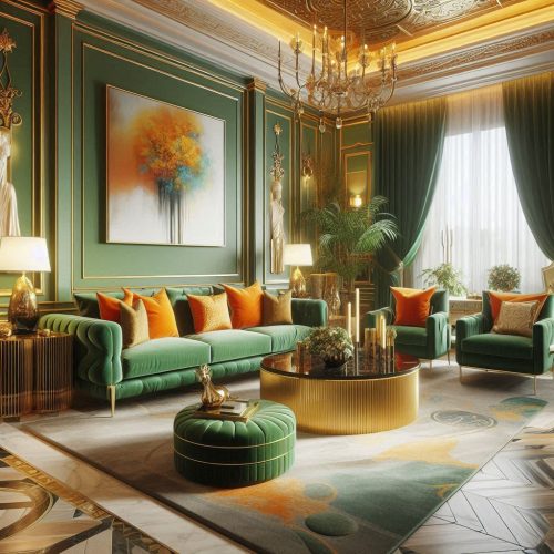 green gold orange luxury living room