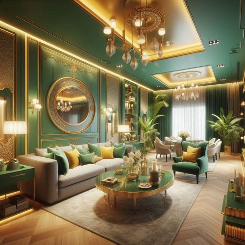 green living room yellow pillow