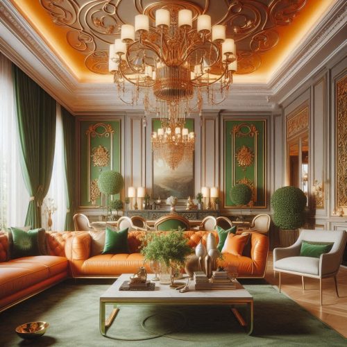 green orange living room