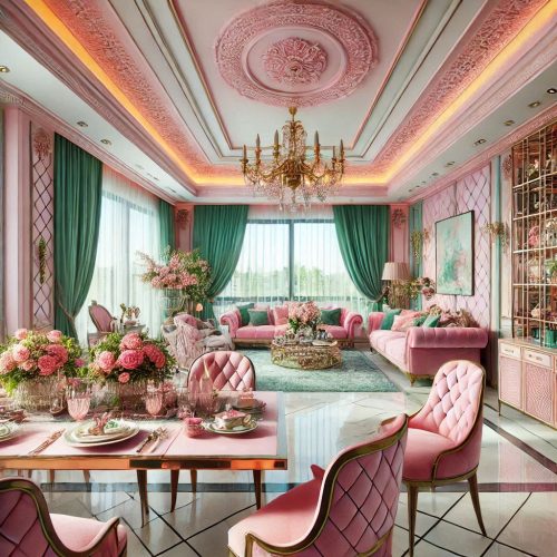 grey pink luxury living room