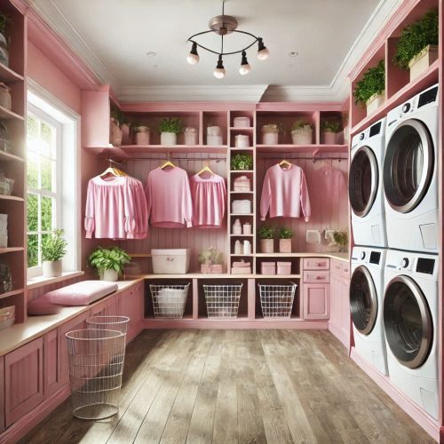 laundry room with cabinets shelves stackable machine drying racks ()