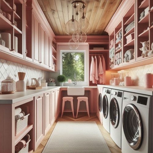 laundry room with cabinets shelves stackable machine drying racks ()