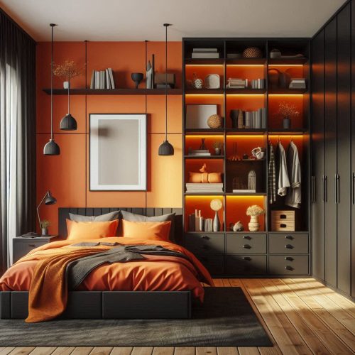 modern small bedroom with wardrobe design idea ()