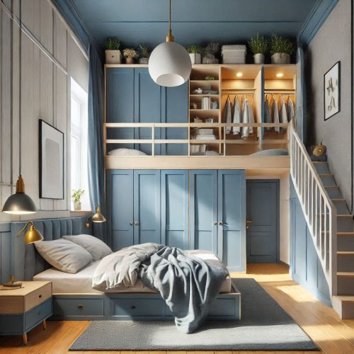 modern small bedroom with wardrobe design idea ()