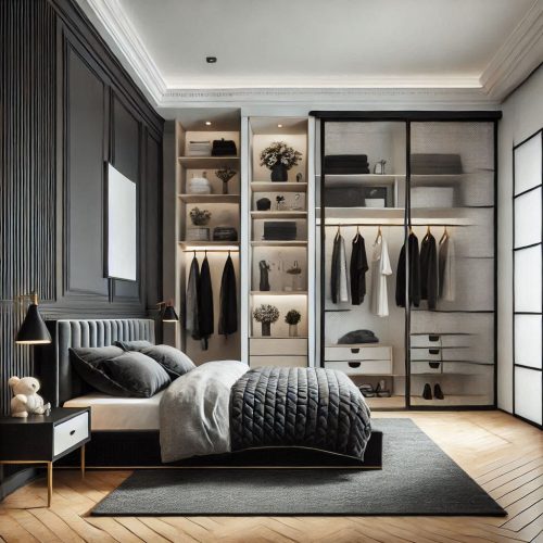 modern small bedroom with wardrobe design idea ()