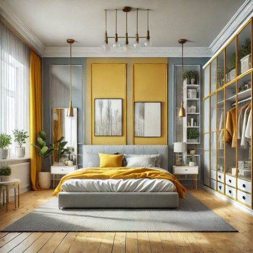 modern small bedroom with wardrobe design idea ()
