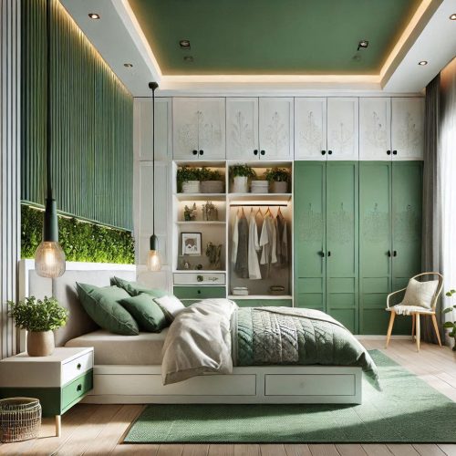 modern small bedroom with wardrobe design idea ()