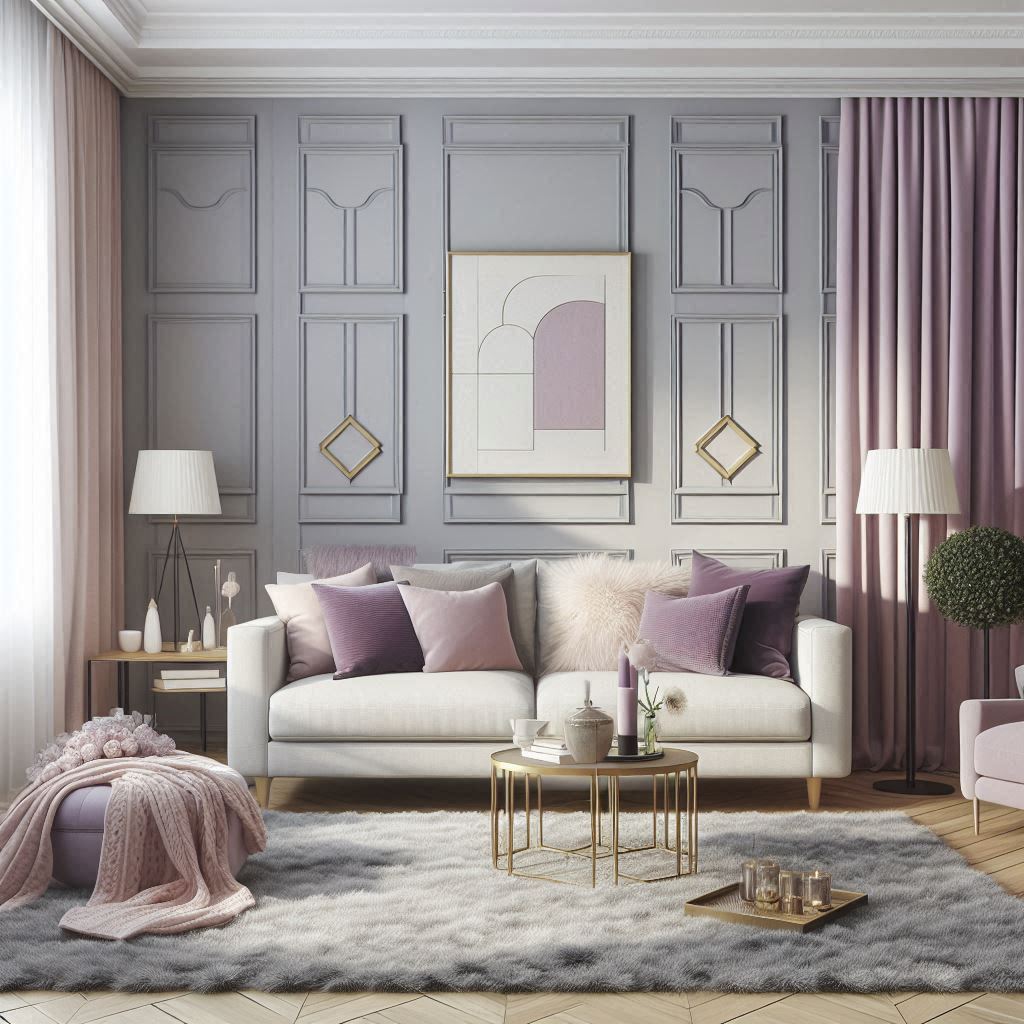 pale lavender grey living room interior