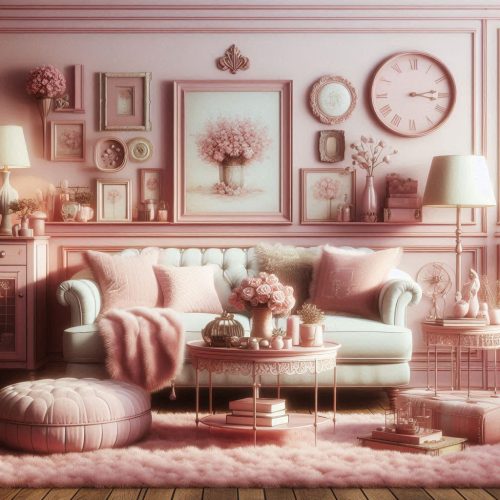pink vintage living room design and idea