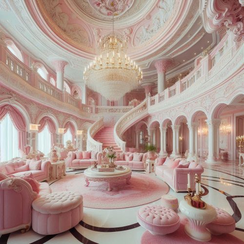 pink white palace room interior ()