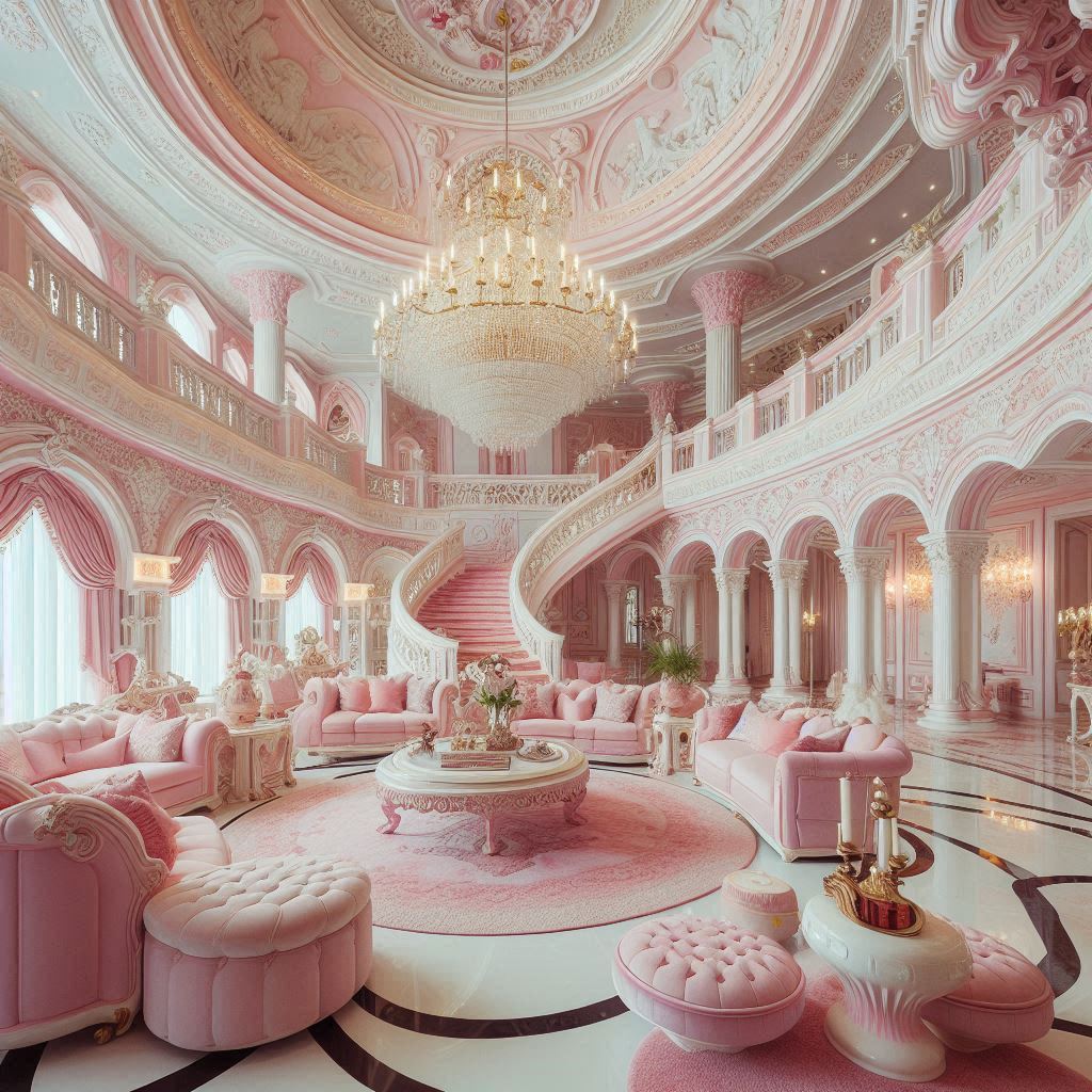 pink white palace room interior ()