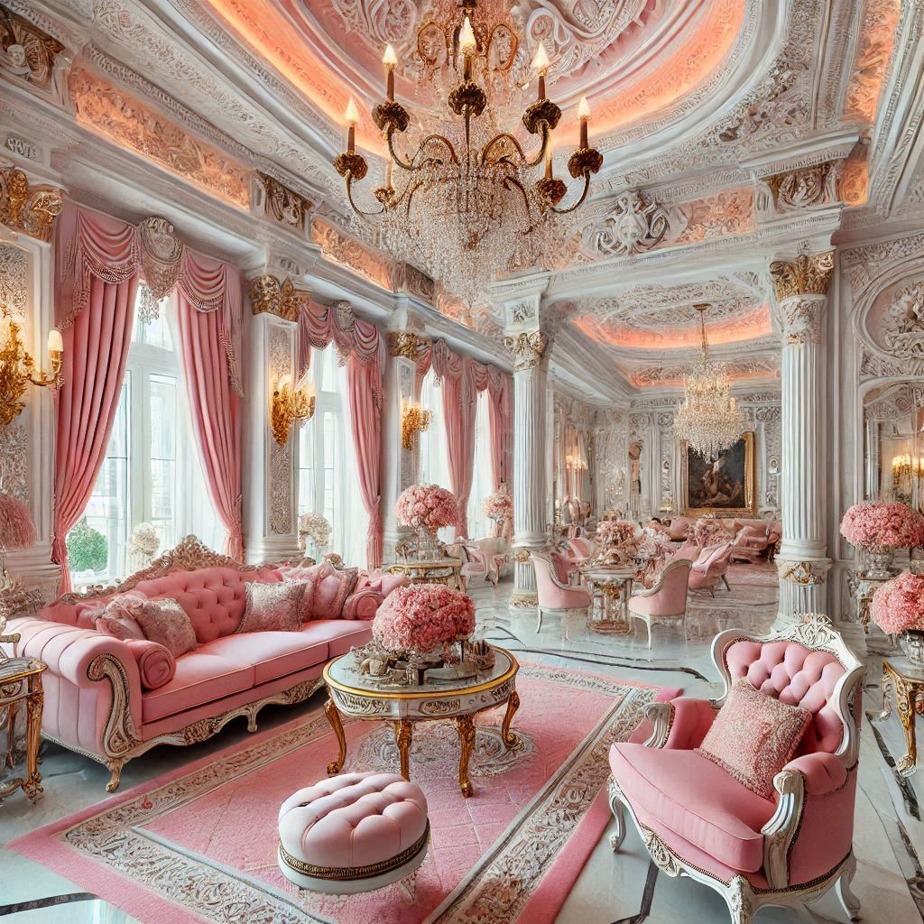 pink white palace room interior ()
