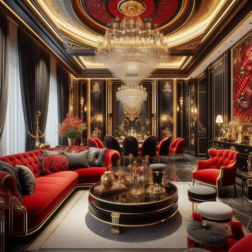 red black living room